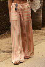Beach Style Striped Drawstring Wide Leg Pants image 5