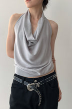Elegant Solid Draped Neck Halter Top image 6
