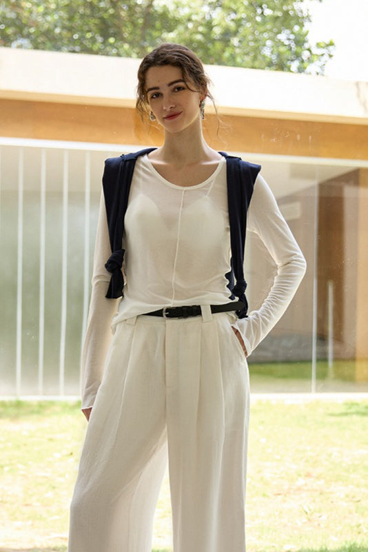 Tencel Wool Blend Round Neck Knit Top image 5