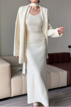Ribbed High-End Knit Cardigan Tank Wide-Leg Pants Three Piece Set image 2