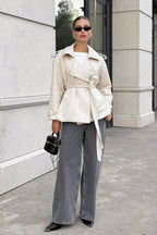 Suede Solid Tie Waist Thickened Warm Coat image 8
