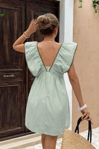 Striped V Neck Ruffle Flutter Sleeve Mini Dress image 11