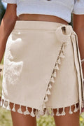 Sexy Solid Lace Up Fringe Hem Short Skirt image 1