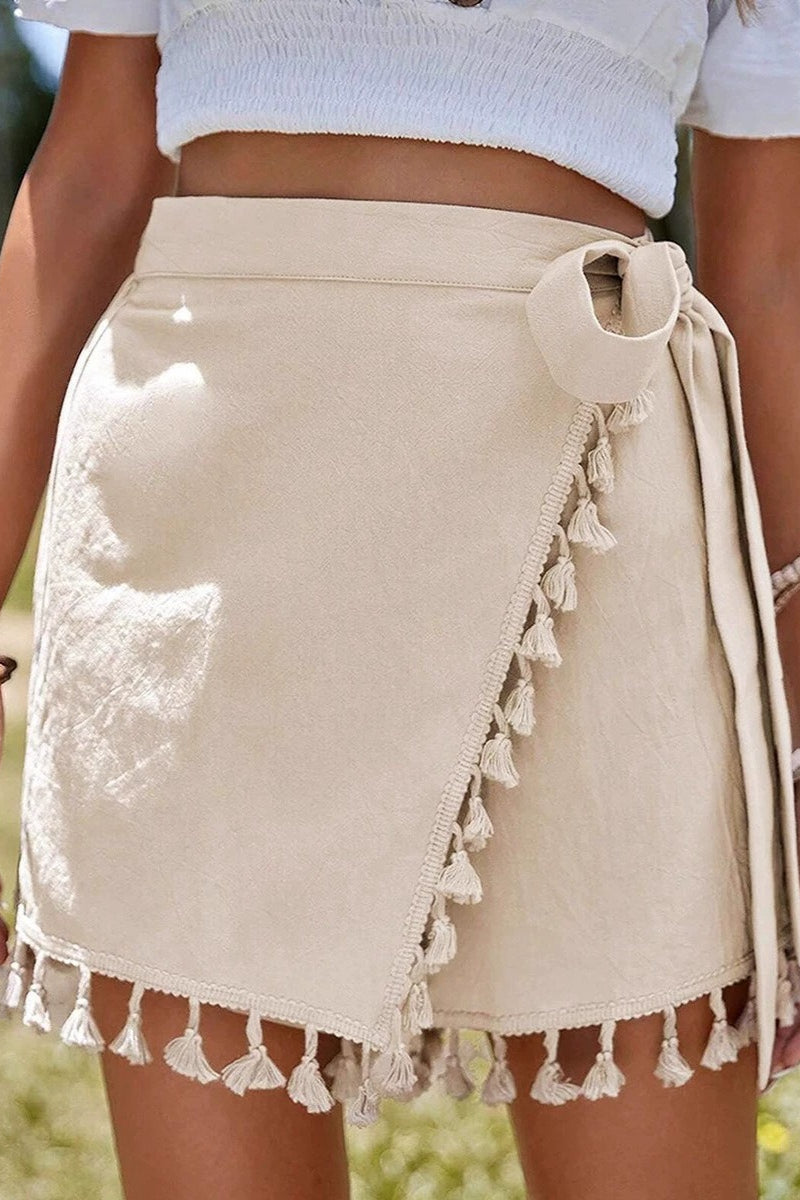 Sexy Solid Lace Up Fringe Hem Short Skirt image 1