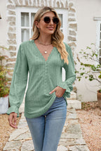 Lisette Eyelet Blouse detail view styled for Avrienne