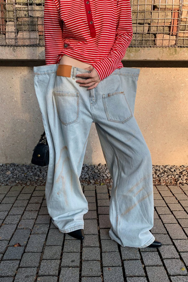Distressed Ruched Wide Leg Designer Pocket Jeans image 2