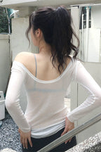 U Neck Sexy Sheer Long Sleeve Blouse image 6