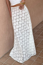 Vintage Lace Jacquard Sheer Low Waist Maxi Skirt image 1