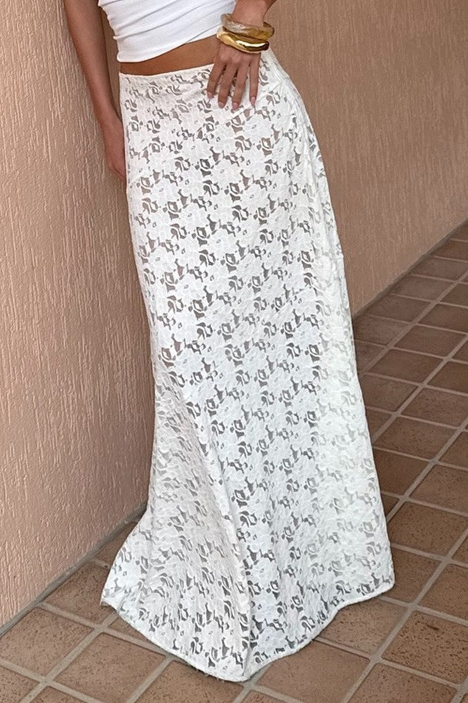Vintage Lace Jacquard Sheer Low Waist Maxi Skirt image 1