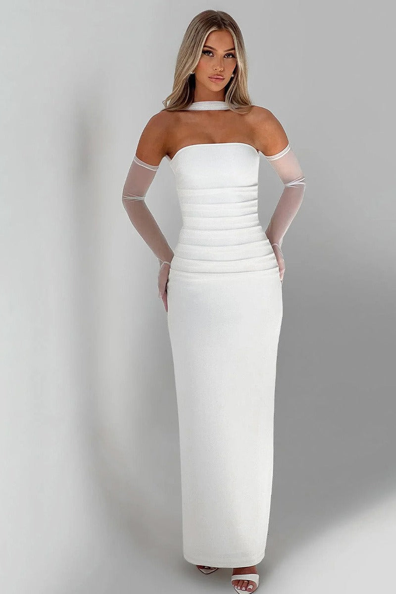 Sheer Sleeve Bustier Gown Formal Dress image 1