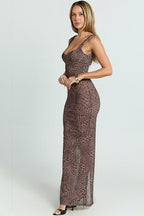 Leopard Mesh Cami Bodycon Jumpsuit Maxi Dress image 4