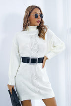 Cable Knit Turtleneck Sweater Dress image 2