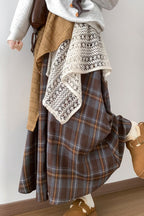 Asymmetric Lace Panel Plaid Skirt image 3