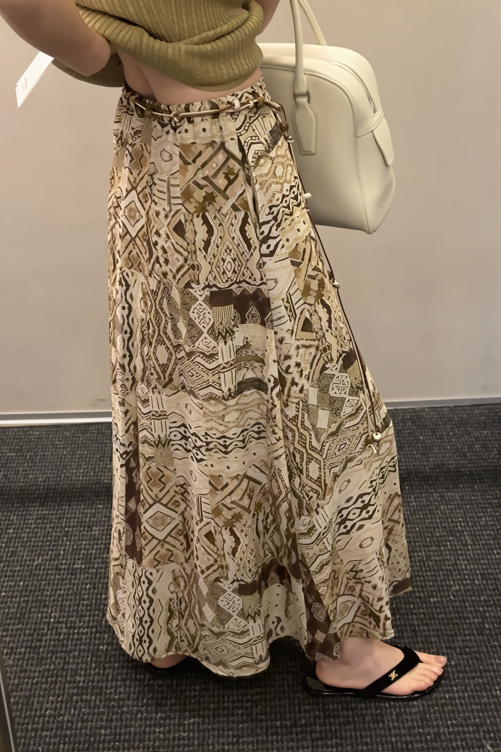 Vintage Print Beaded Belt A Line Maxi Skirt image 5