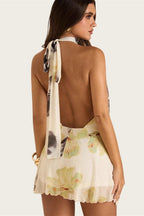 Sexy Floral Halter Backless Tie Mini Dress image 4