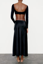 Slim High Waist Satin Texture Straight Midi Skirt image 10