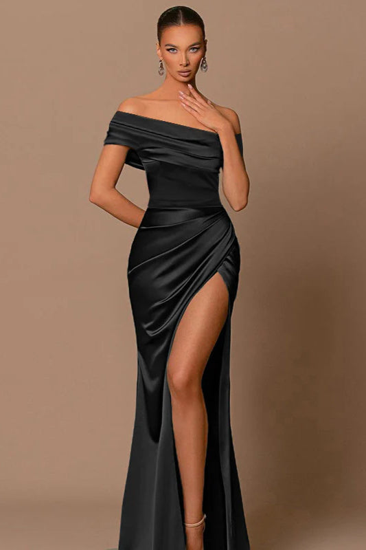 Silk Gloss Off-Shoulder Split Party Dress image 5