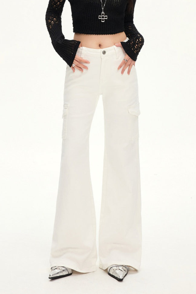 Stretch Slim Fit White Cargo Jeans image 5