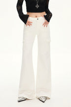 Stretch Slim Fit White Cargo Jeans image 5