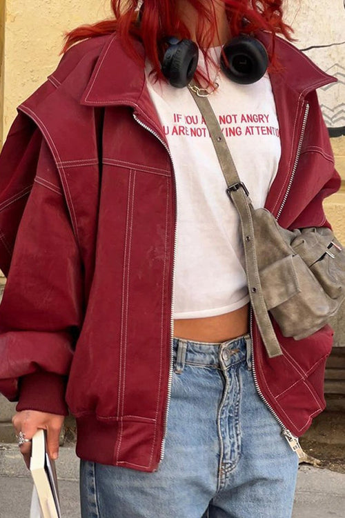 Colorblock Faux Leather Zip Jacket image 2