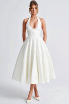 Halter V Neck Jacquard Backless Midi Dress image 5
