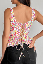 Floral Tie Adjustable Boned Ruffled Tank Top image 12