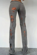 Solid Cutout Distressed Slim Edgy Pants image 1