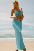 Double Layer Mesh Strapless Crop Bodycon Skirt Set image 1