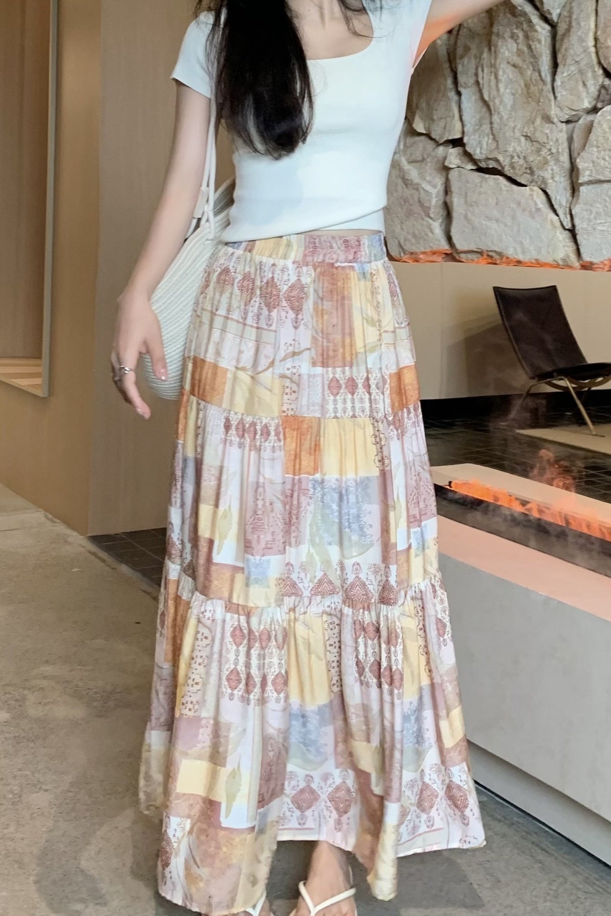 Sexy Orange Tiered A Line Flowy Skirt image 2