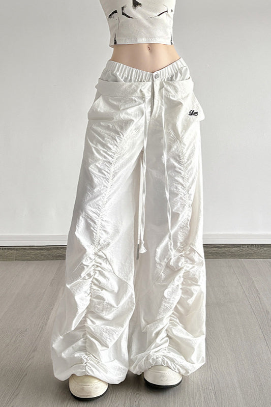 White Drawstring Wide-Leg Cargo Pant image 3