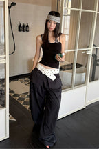 Street Style Loose Fit Spliced Wide Leg Pants image 4