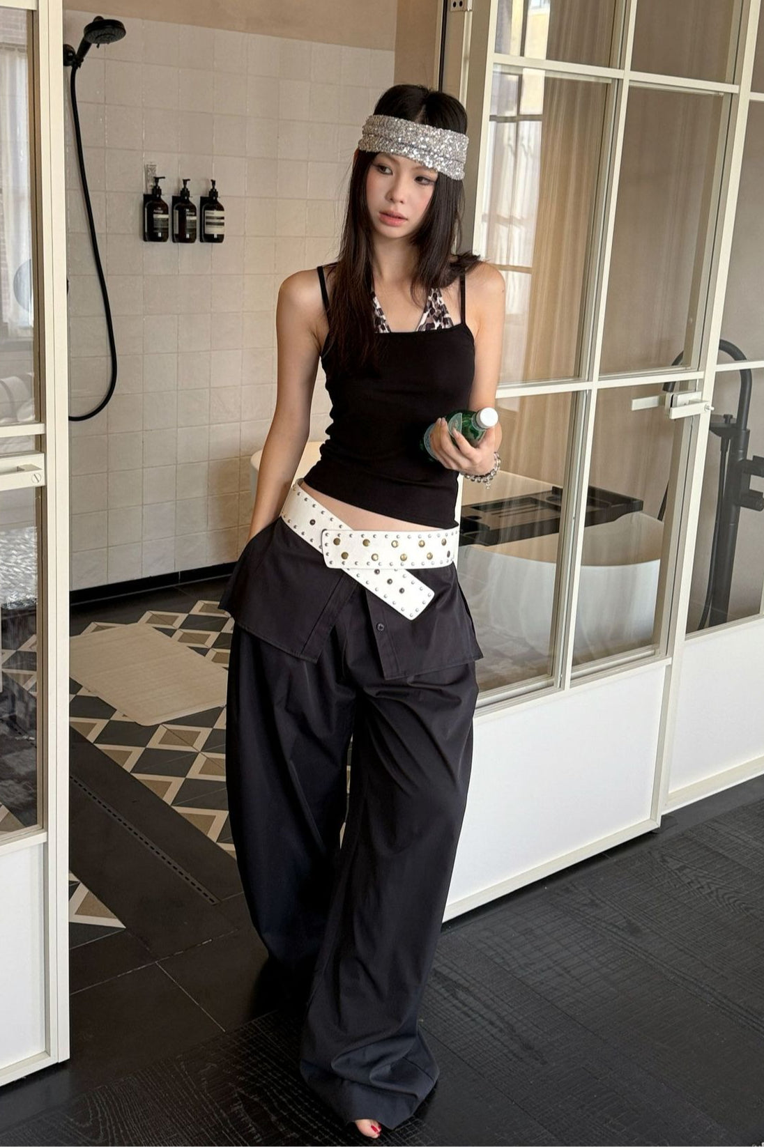 Street Style Loose Fit Spliced Wide Leg Pants image 4
