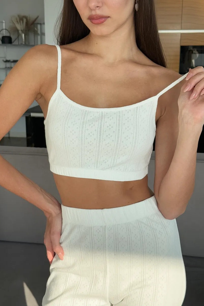 Knitted Cotton Jacquard Cropped Long Sleeve Three Piece Set image 5