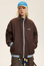 Reversible Stand Collar Colorblock Jacket image 3