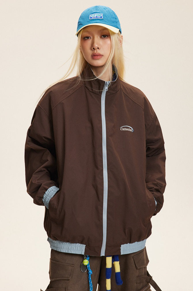 Reversible Stand Collar Colorblock Jacket image 3