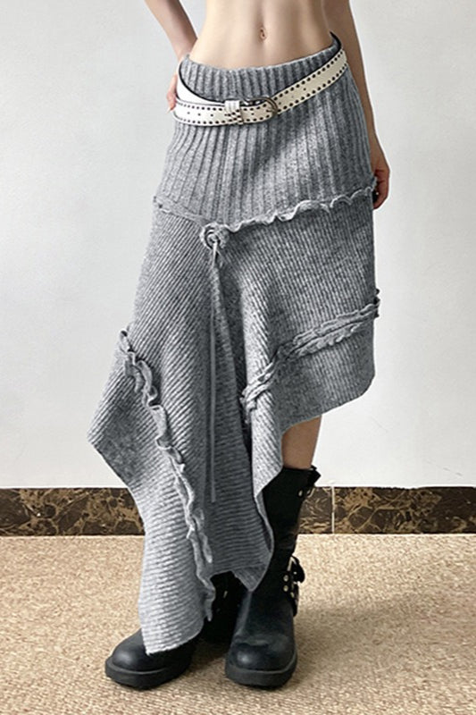 High Waist Asymmetrical Knit Skirt image 2