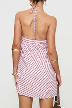 Striped Halter Backless Chic Mini Dress image 3