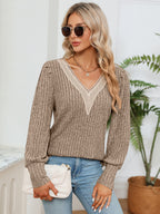 Rosalie Lace Ribbed Blouse detail view styled for Avrienne
