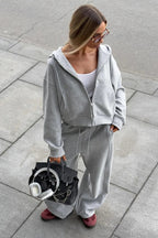 Zipper Hoodie Long Sleeve Wide Leg Pants Two Piece Set image 6