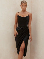 Slim Fit Sexy Halter Neck Satin Split Party Dress image 2