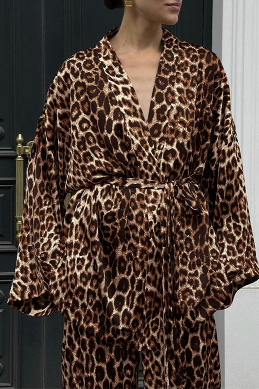 Chic Printed Long-Sleeve Shirt Belted Wide-Leg Pants Two Piece Set image 2