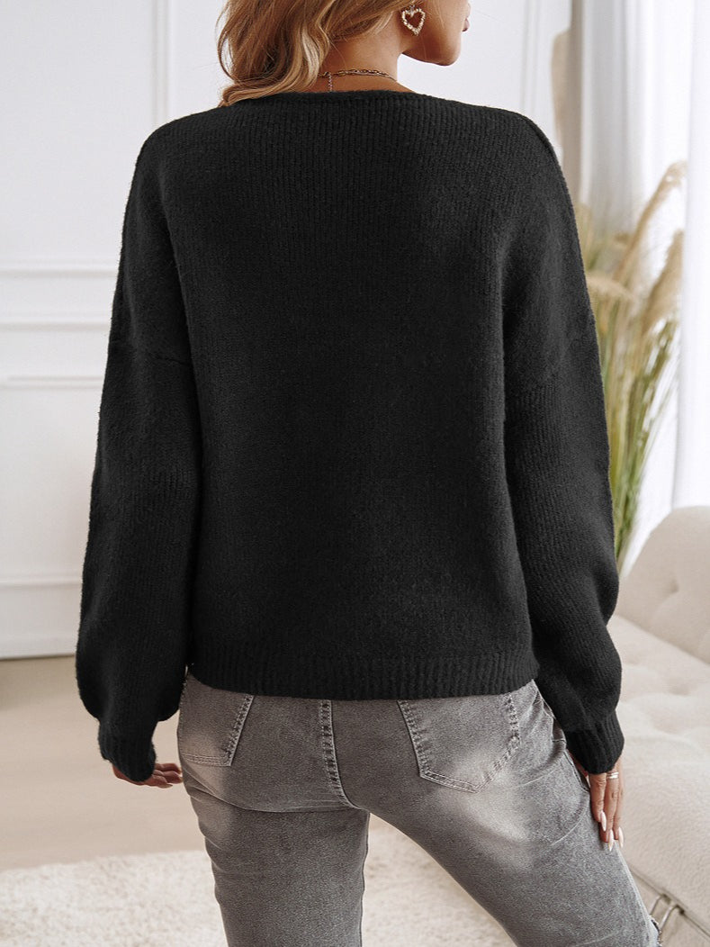 Loose Fit Button-Down Tie-Front Solid Color Sweater image 9