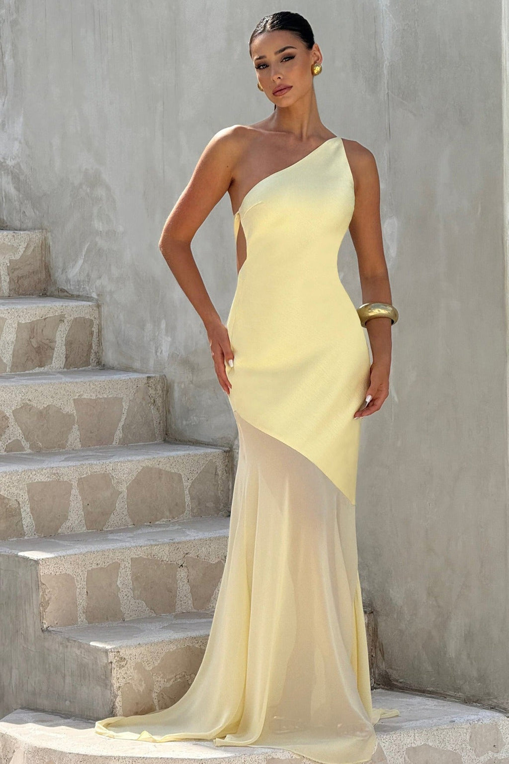 One Shoulder Sleeveless Backless Slim Mesh Tie Maxi Dress image 2