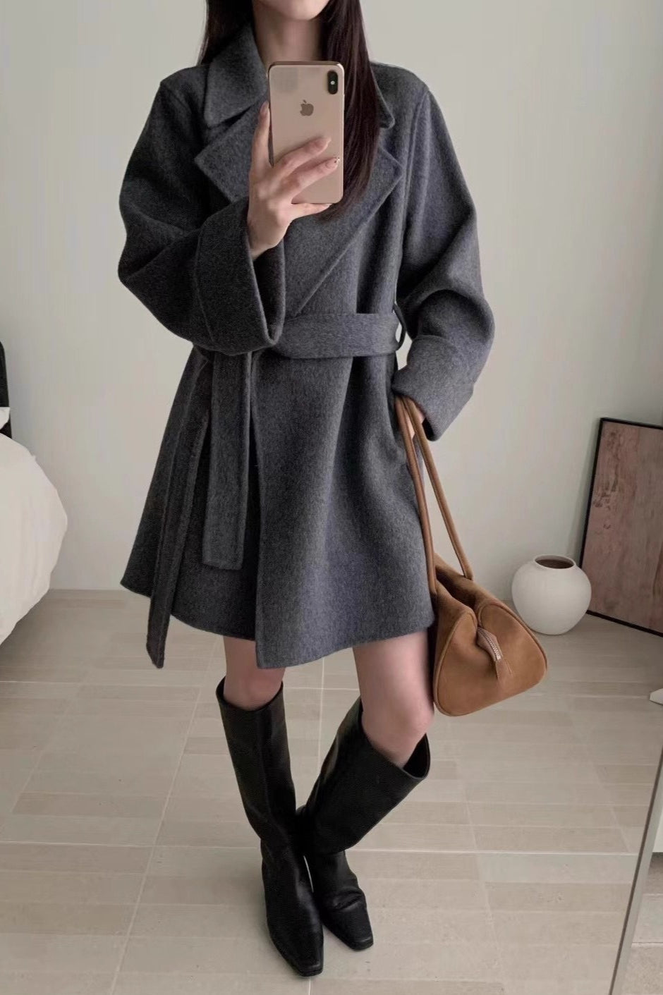 Robe-Style Double-Face Wool Long Hepburn Coat image 4
