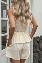 Casual Minimalist stripe Tube Ruffle Shorts Two Piece Set image 18