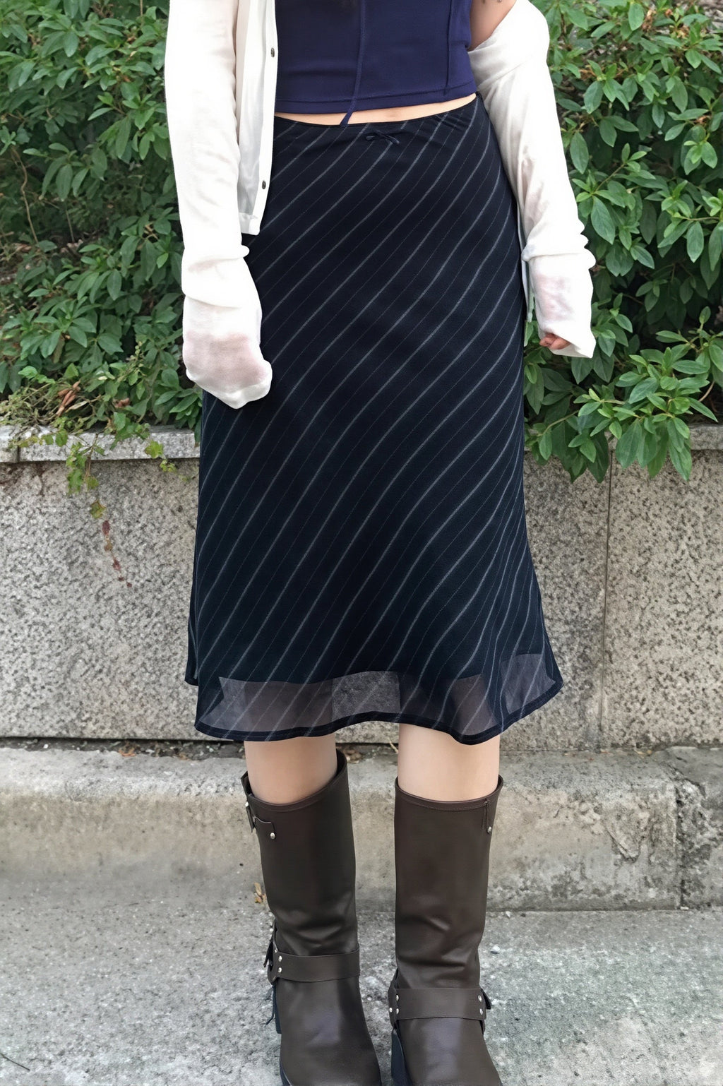 Casual Striped Double Mesh Skirt image 1