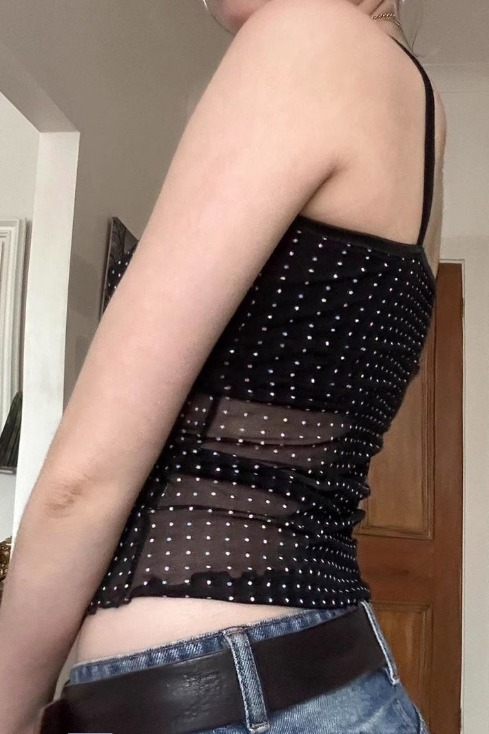 Sheer Polka Dot V-Neck Halter Cami Crop Top image 3