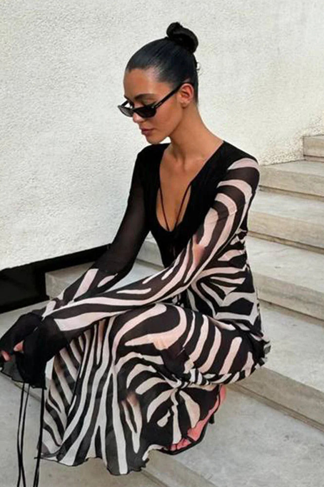 Chiffon V-Neck Slim Fit Long Sleeve Maxi Dress image 8