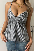 Minimalist Casual Plaid Tie Cami Top image 5