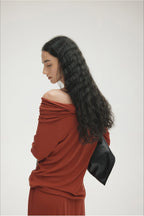 Tencel Off-Shoulder Fitted Knit Sweater image 3